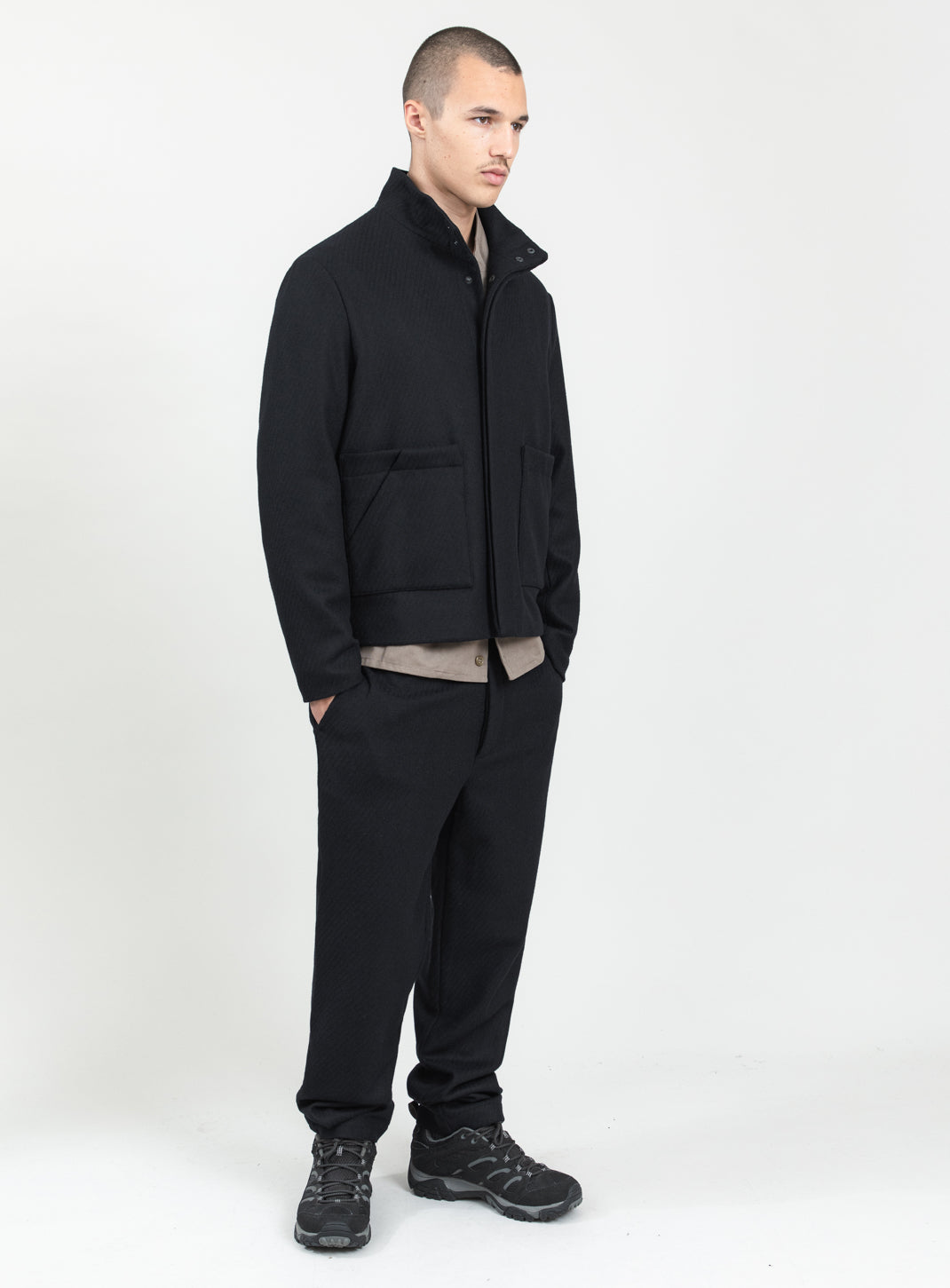 Blouson-Saharienne en Laine & Cachemire Bleu Marine