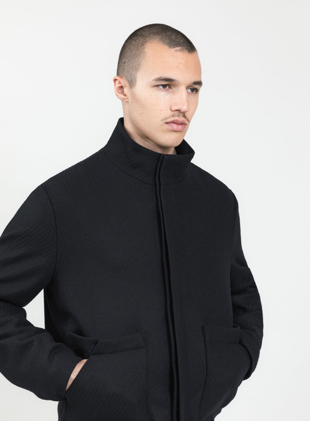 Blouson-Saharienne en Laine & Cachemire Bleu Marine