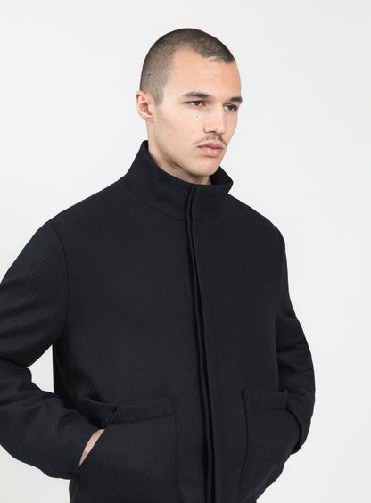 Blouson-Saharienne en Laine & Cachemire Bleu Marine