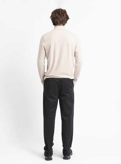 Large Pleated Pants in Navy Blue Cotton Gabardine