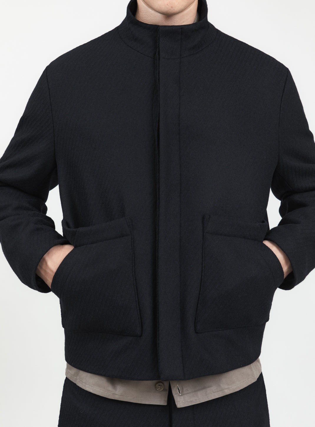 Blouson-Saharienne en Laine & Cachemire Bleu Marine