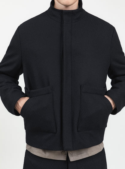 Blouson-Saharienne en Laine & Cachemire Bleu Marine