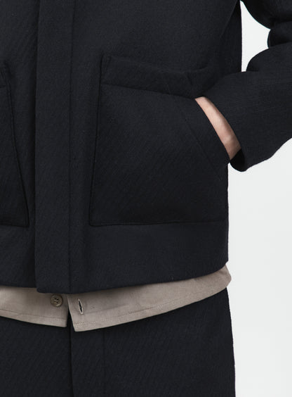 Blouson-Saharienne en Laine & Cachemire Bleu Marine