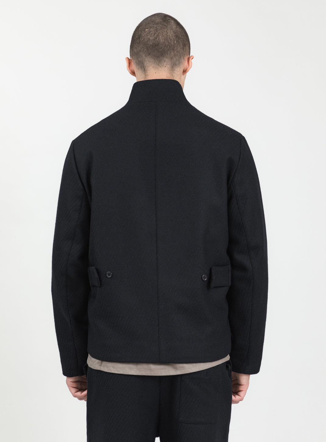 Blouson-Saharienne en Laine & Cachemire Bleu Marine