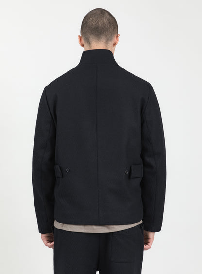 Blouson-Saharienne en Laine & Cachemire Bleu Marine