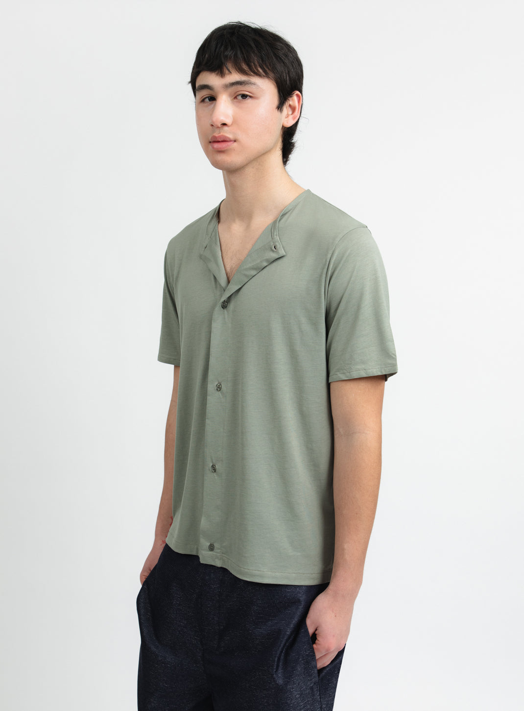 T-Shirt with 5 Buttons in Clay Eucalyptus & Cotton