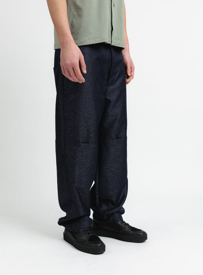 Pants with Front Cuts in Navy Blue Technical End-on-End