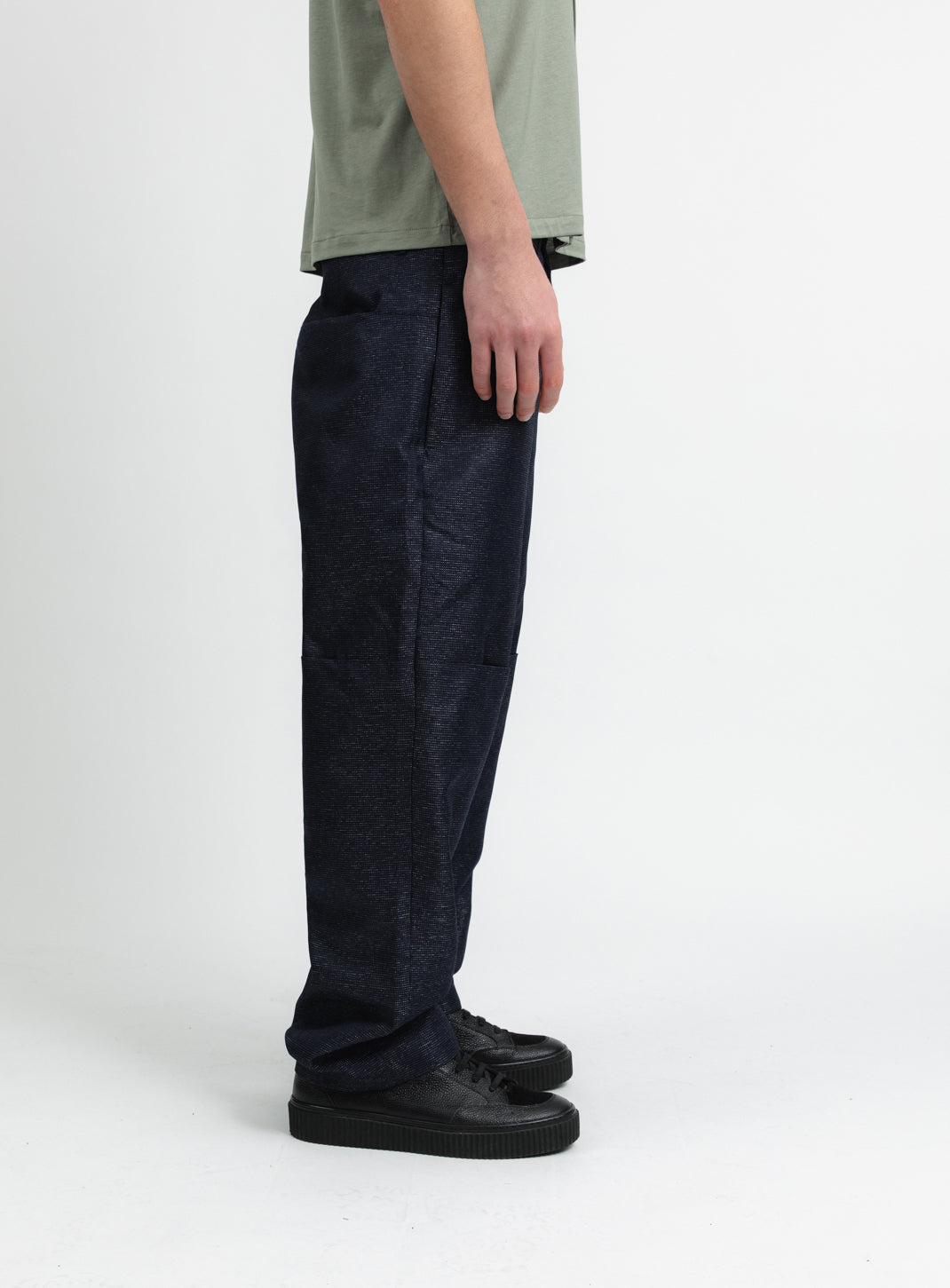 Pants with Front Cuts in Navy Blue Technical End-on-End