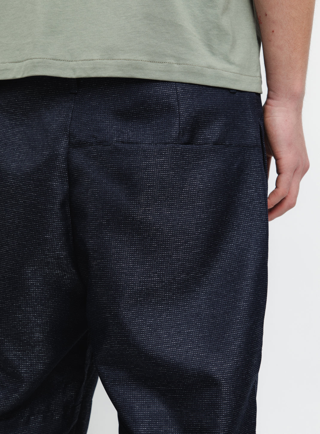 Pants with Front Cuts in Navy Blue Technical End-on-End