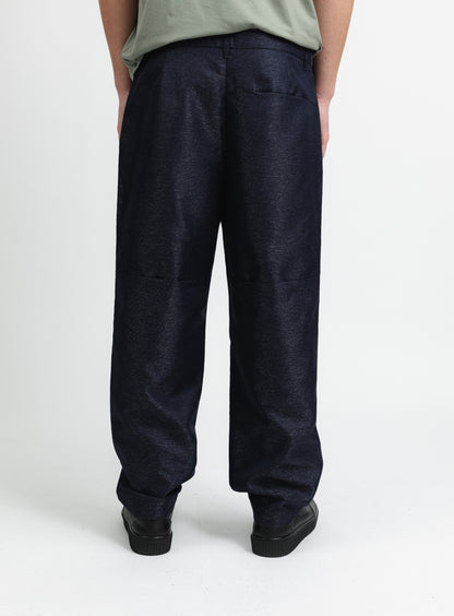 Pants with Front Cuts in Navy Blue Technical End-on-End