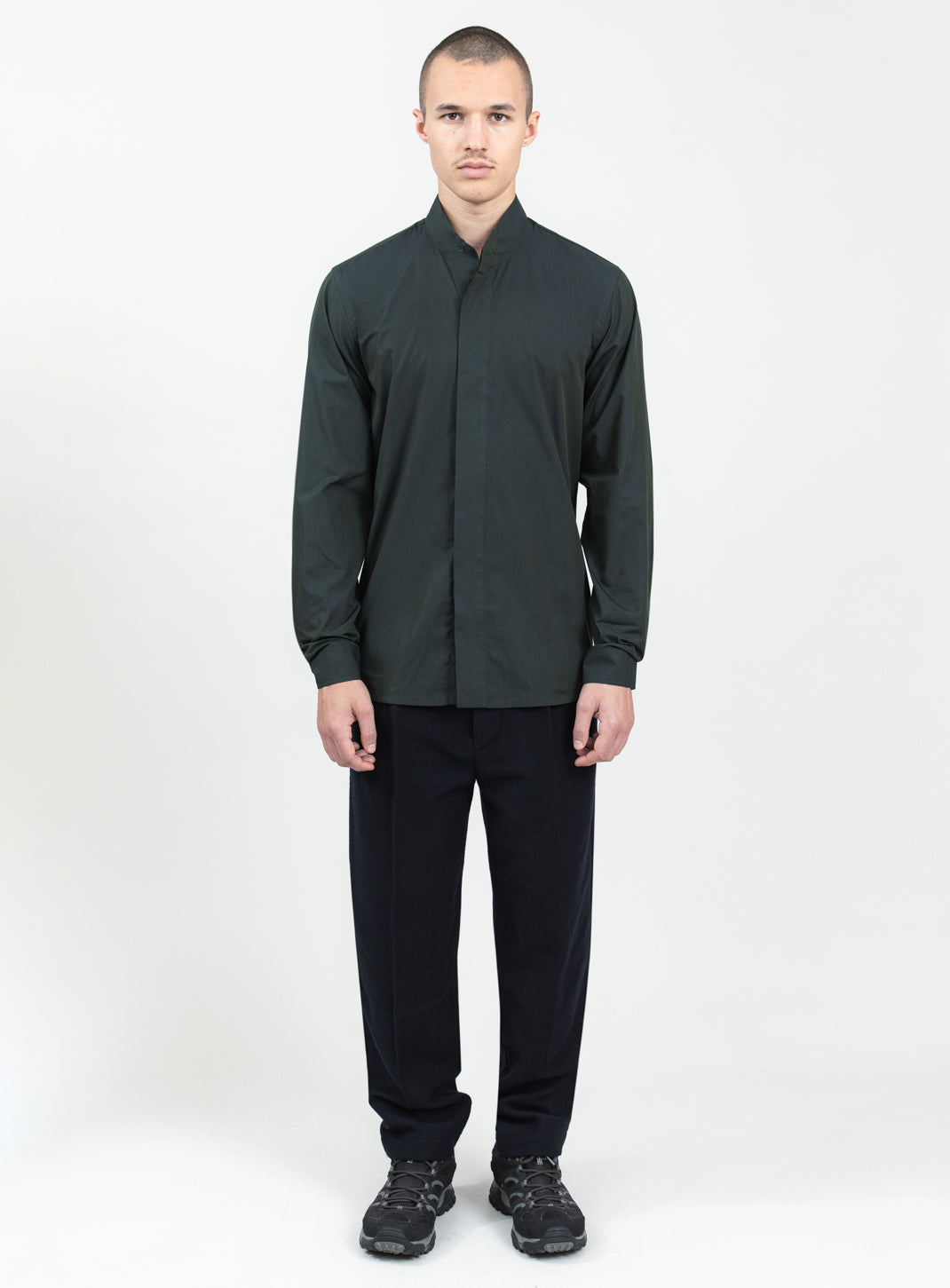 Origami Collar Shirt in Night Green End-on-End