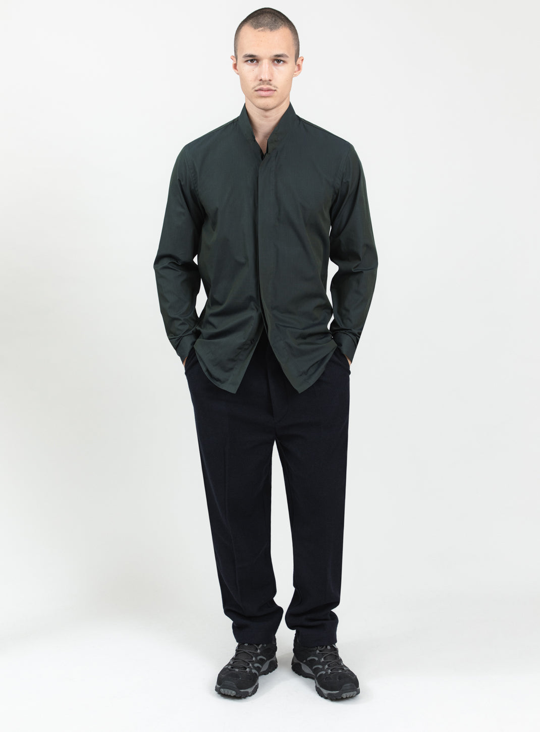 Origami Collar Shirt in Night Green End-on-End