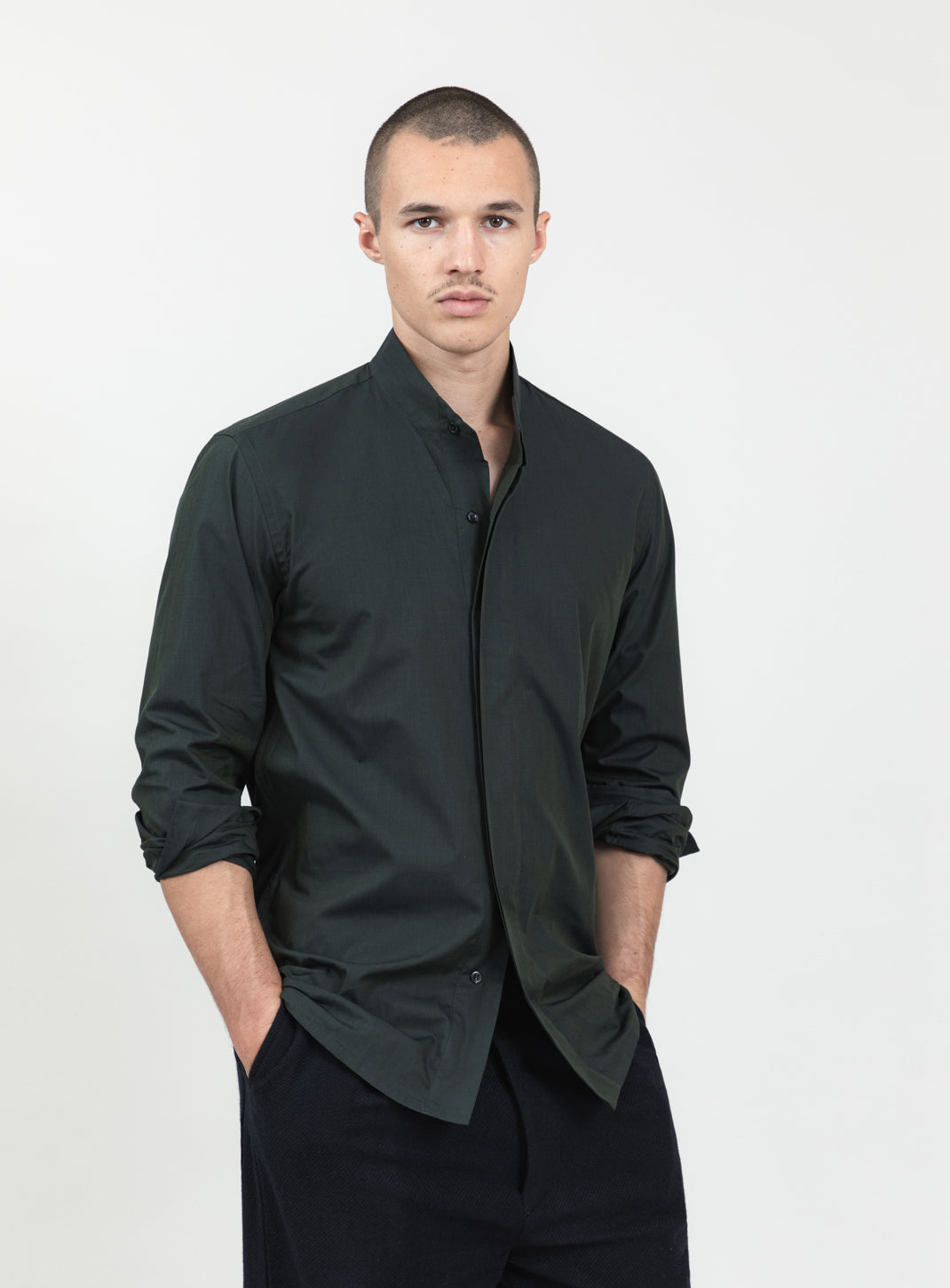Origami Collar Shirt in Night Green End-on-End