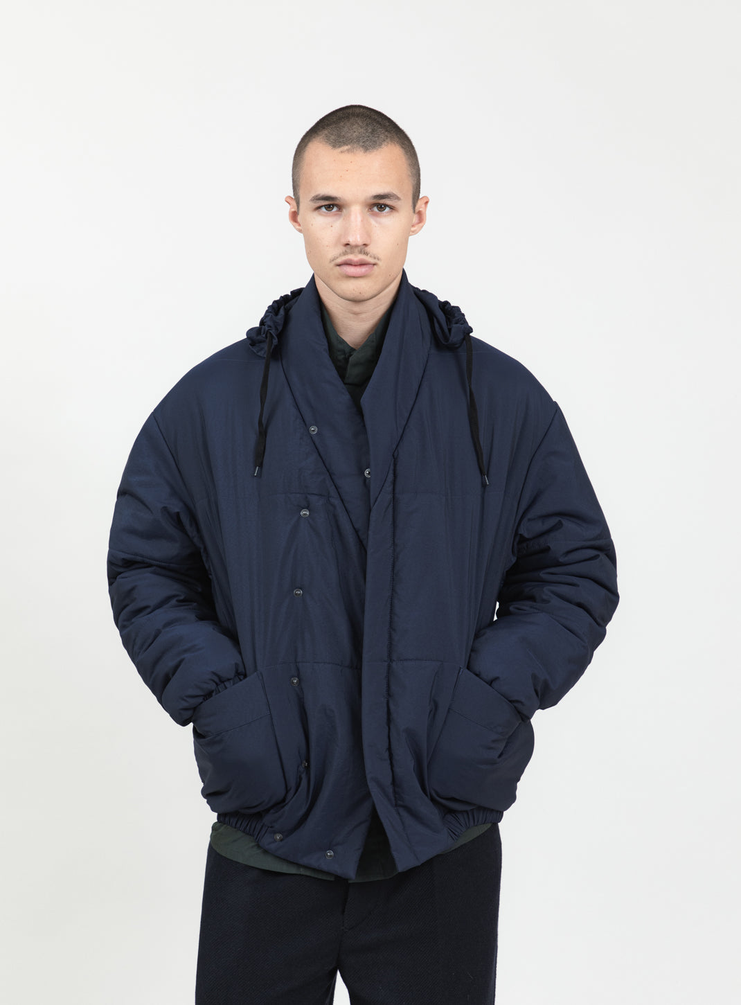 Kimono Puffer Jacket in Navy Blue Ecocare Microfiber