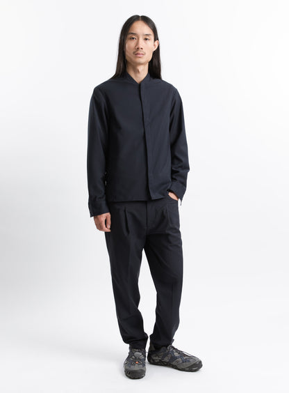 Bomber Collar Overshirt in Navy Blue Serge