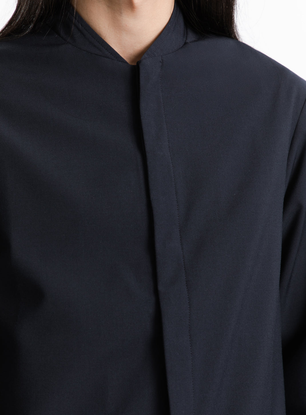 Bomber Collar Overshirt in Navy Blue Serge