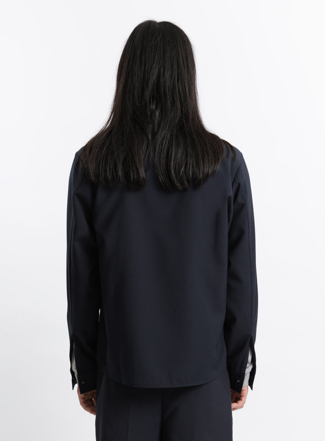 Bomber Collar Overshirt in Navy Blue Serge