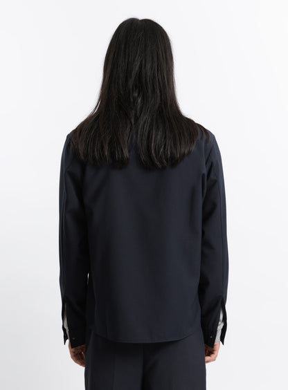 Bomber Collar Overshirt in Navy Blue Serge