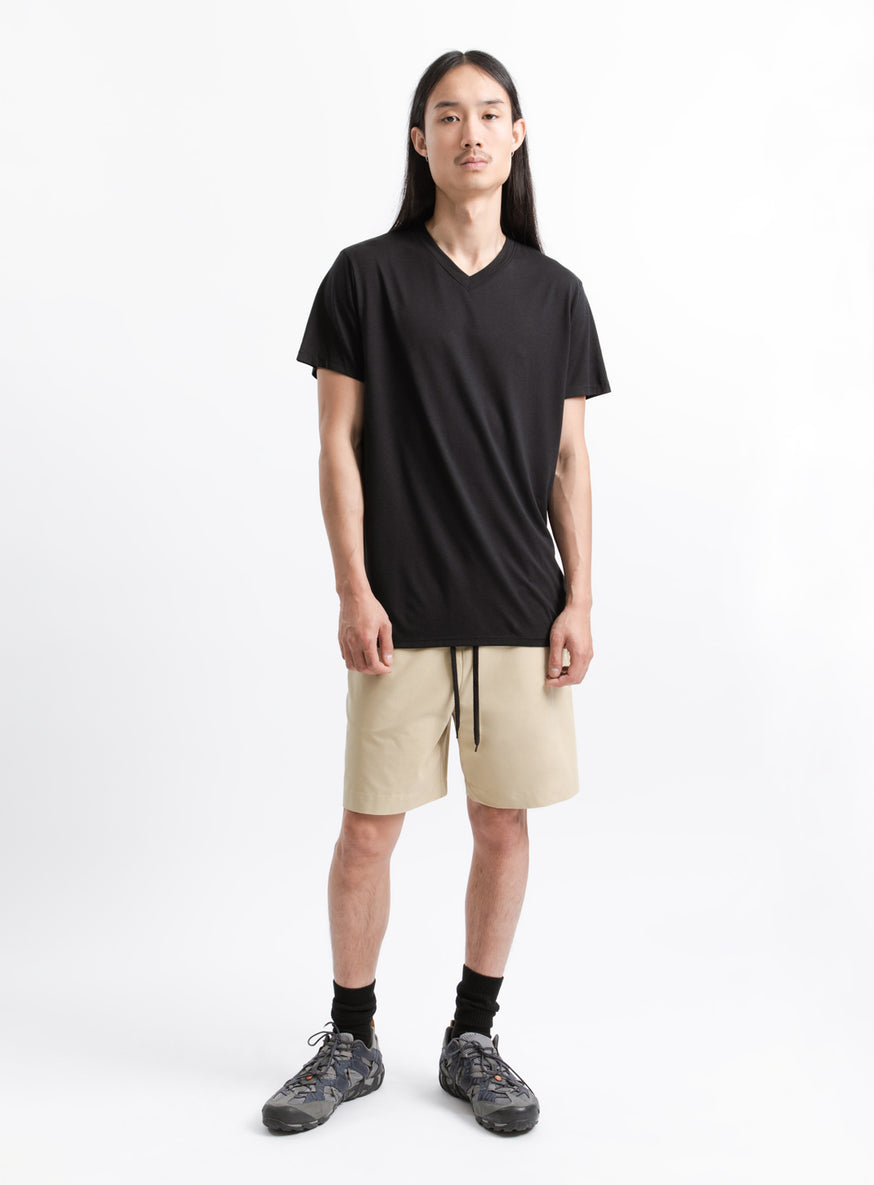 V Neck Short Sleeve T-Shirt in Black Eucalyptus & Cotton