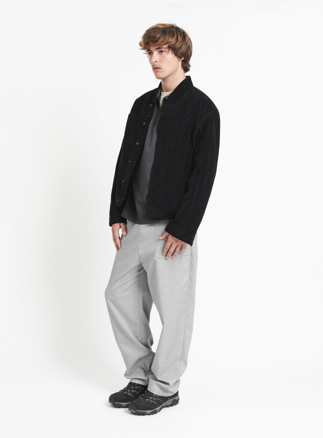 False Collar Jacket in Black Corduroy
