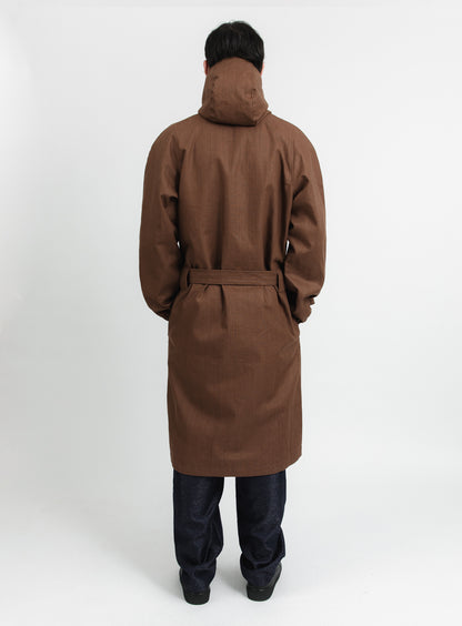Trench Coat with Crossed Collar in Tobacco Waterproof 100% Linen Canvas