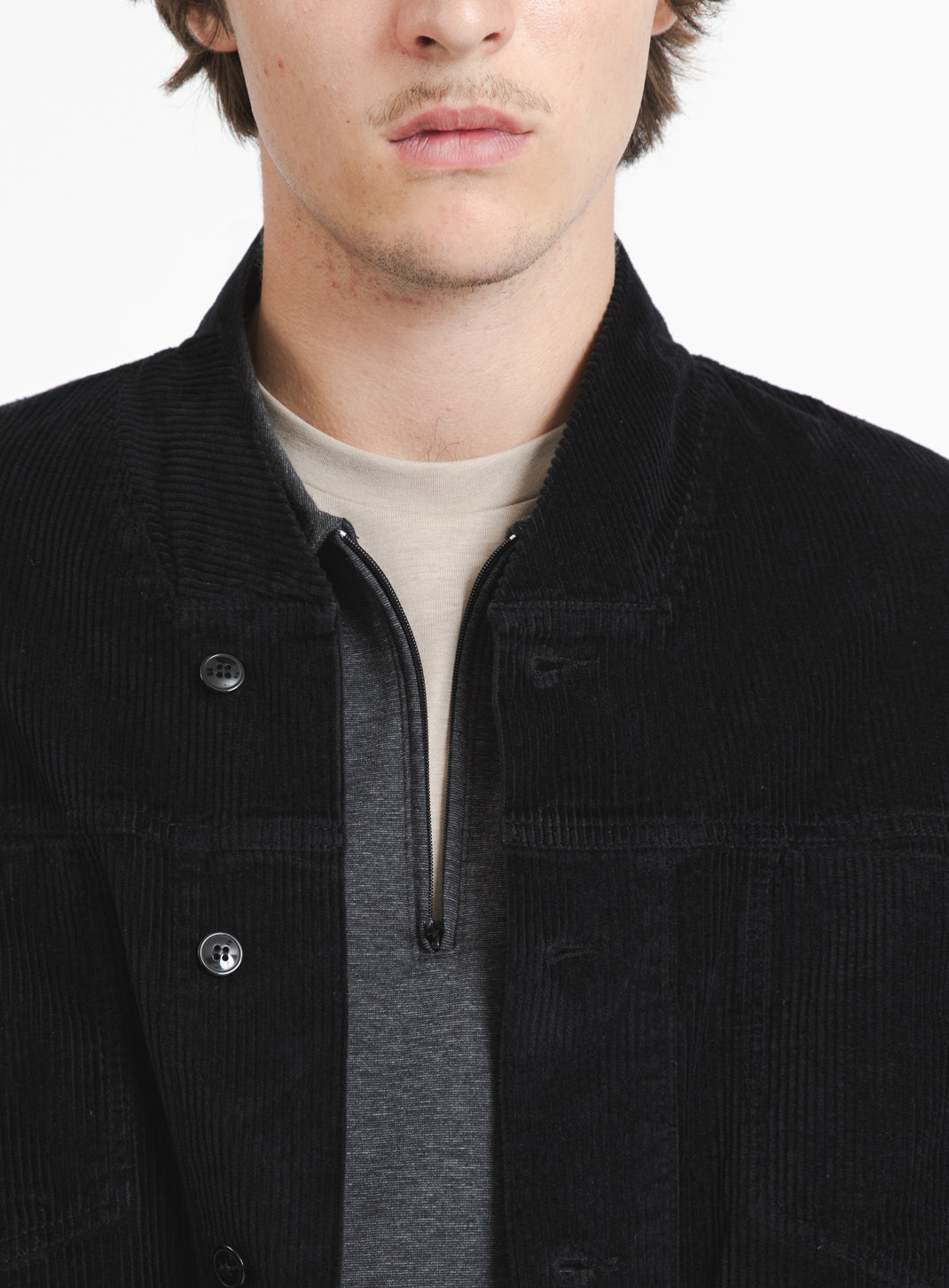 False Collar Jacket in Black Corduroy