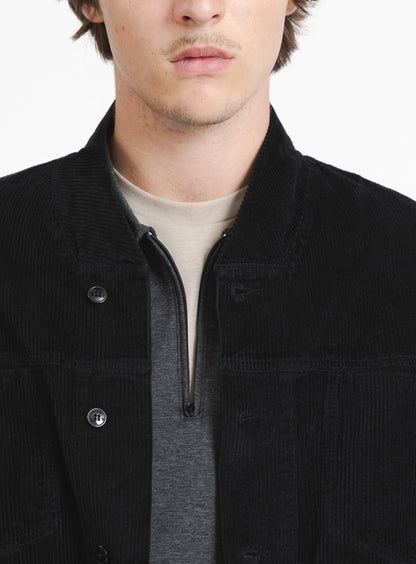 False Collar Jacket in Black Corduroy