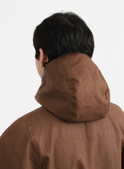 Trench Coat with Crossed Collar in Tobacco Waterproof 100% Linen Canvas