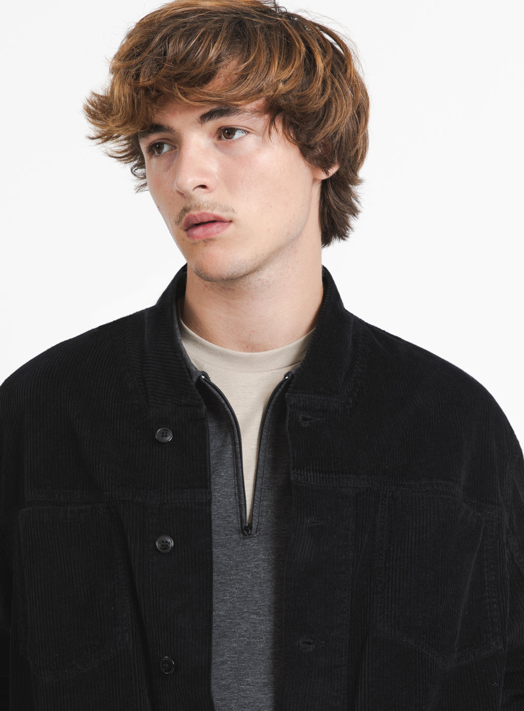 False Collar Jacket in Black Corduroy