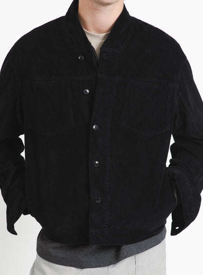 False Collar Jacket in Black Corduroy