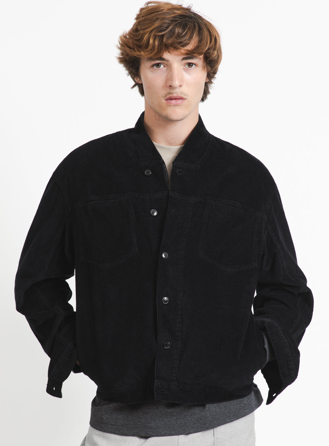 False Collar Jacket in Black Corduroy