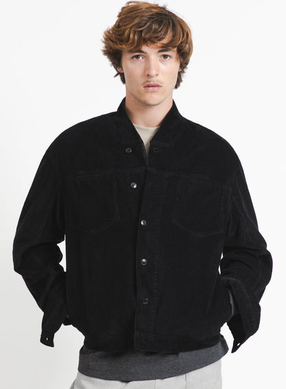 False Collar Jacket in Black Corduroy