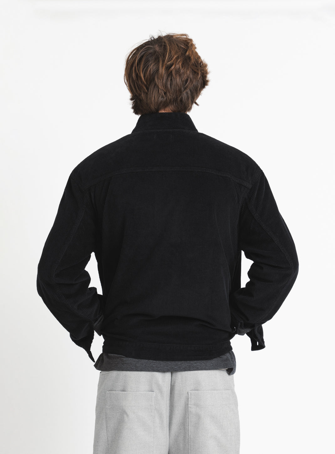 False Collar Jacket in Black Corduroy