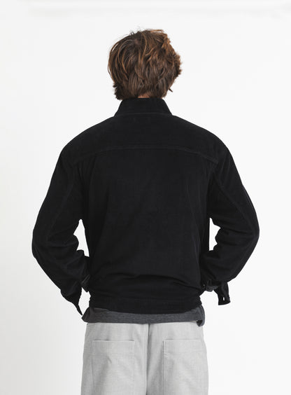 False Collar Jacket in Black Corduroy