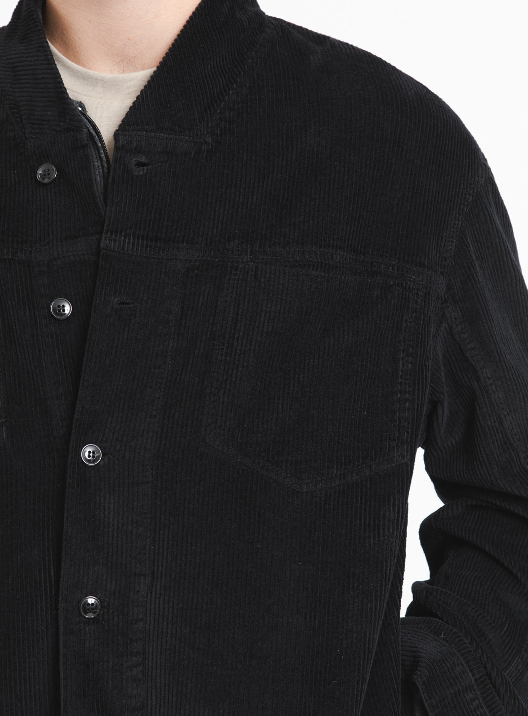 False Collar Jacket in Black Corduroy