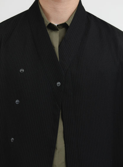 Kimono Bomber Jacket in Black Fine Stripe Serge