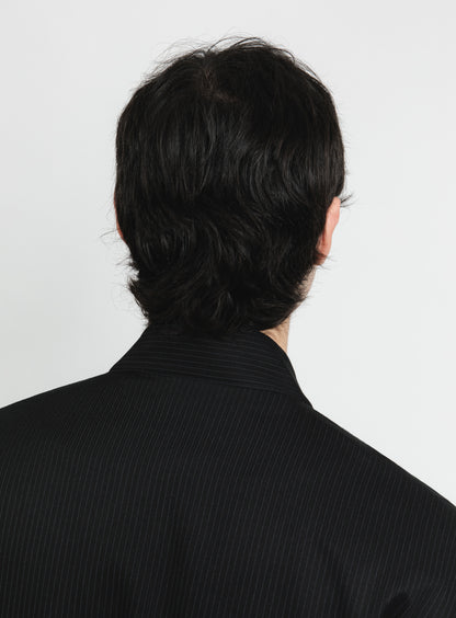 Kimono Bomber Jacket in Black Fine Stripe Serge