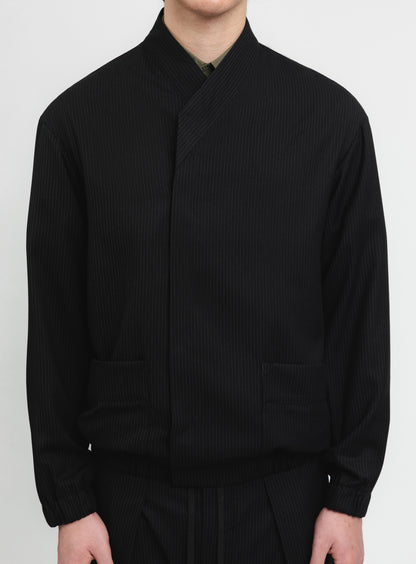 Kimono Bomber Jacket in Black Fine Stripe Serge
