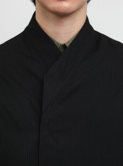 Kimono Bomber Jacket in Black Fine Stripe Serge