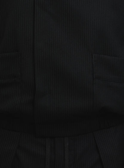 Kimono Bomber Jacket in Black Fine Stripe Serge
