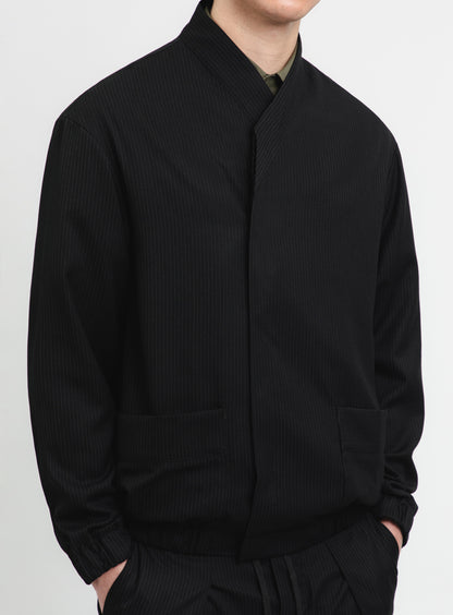 Kimono Bomber Jacket in Black Fine Stripe Serge