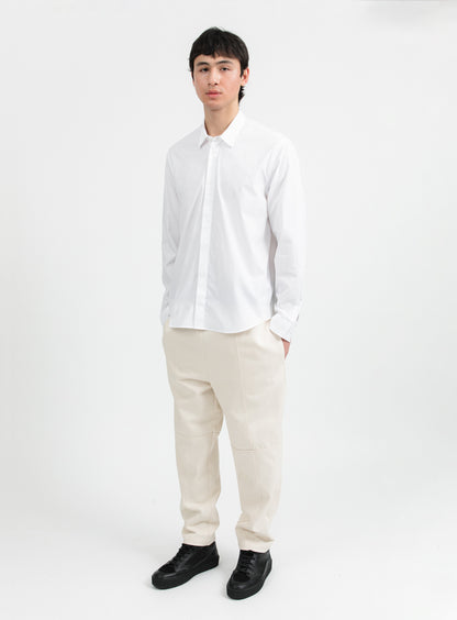Shirt with Polo Tab in White Poplin