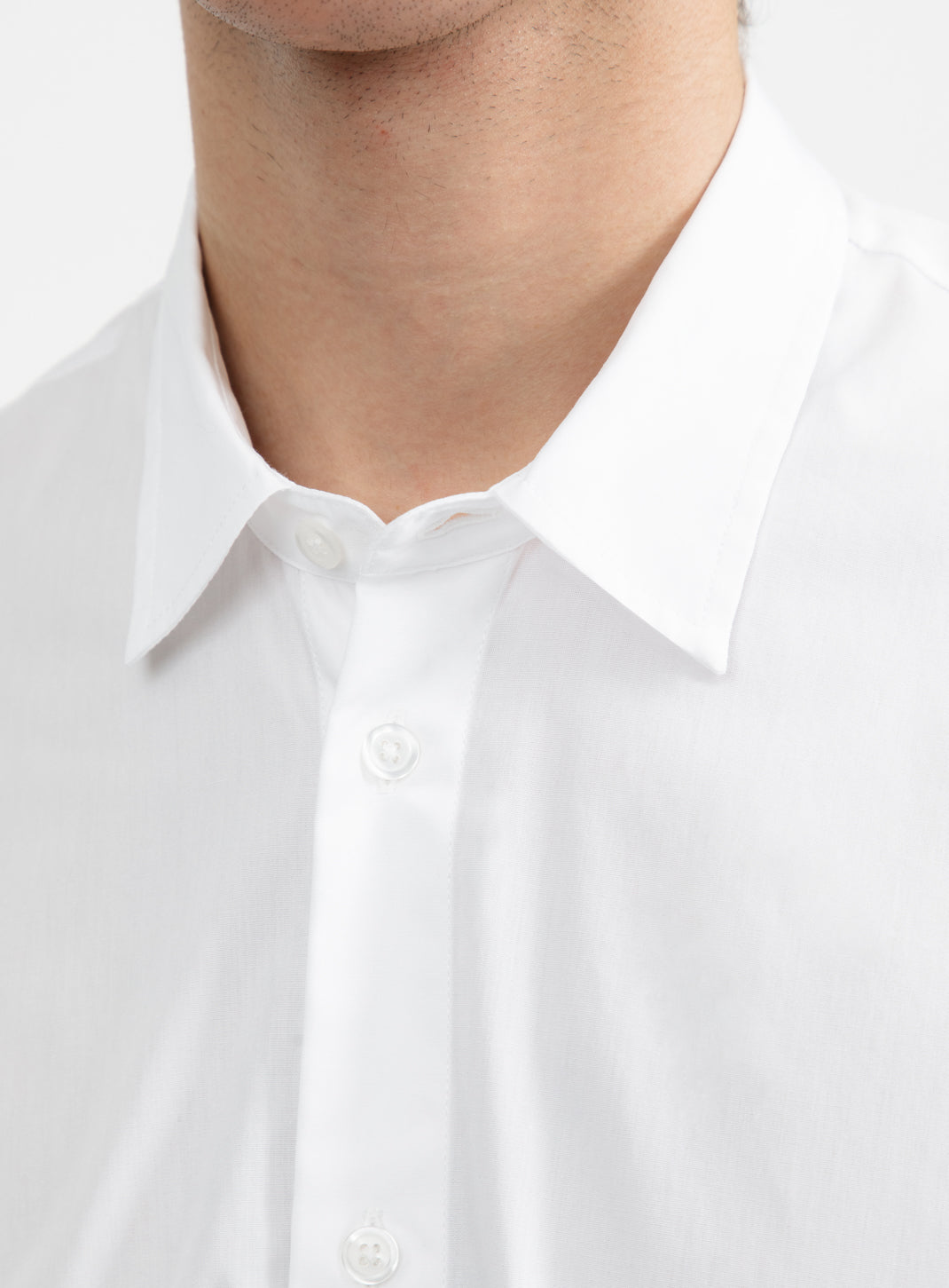 Shirt with Polo Tab in White Poplin