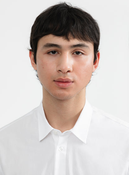 Shirt with Polo Tab in White Poplin