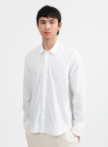 Shirt with Polo Tab in White Poplin