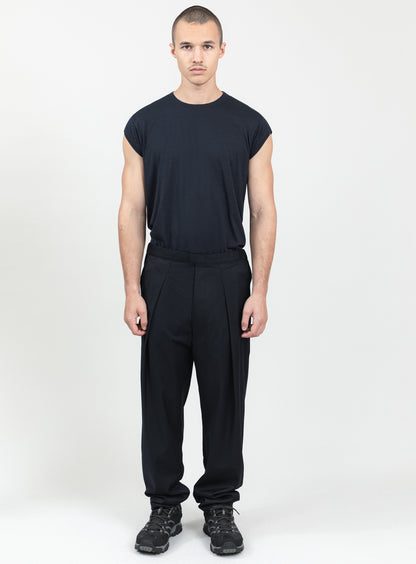 Lace Waist Pants with Deep Pleats in Navy Blue Serge
