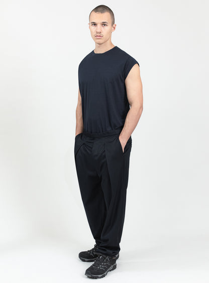Lace Waist Pants with Deep Pleats in Navy Blue Serge