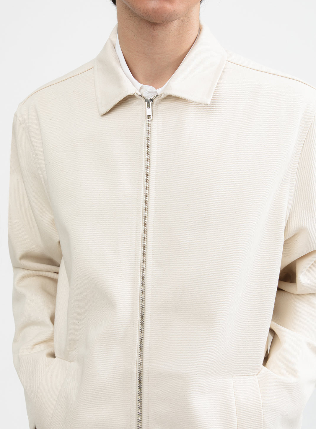 Overshirt with Vest Pockets in Ecru Denim Canvas