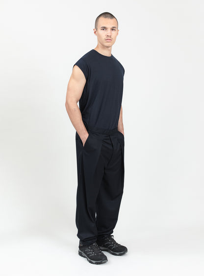 Lace Waist Pants with Deep Pleats in Navy Blue Serge