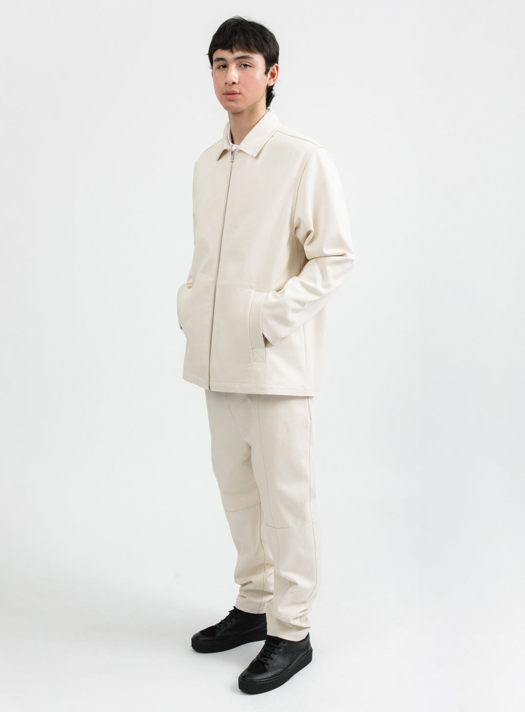 Overshirt with Vest Pockets in Ecru Denim Canvas